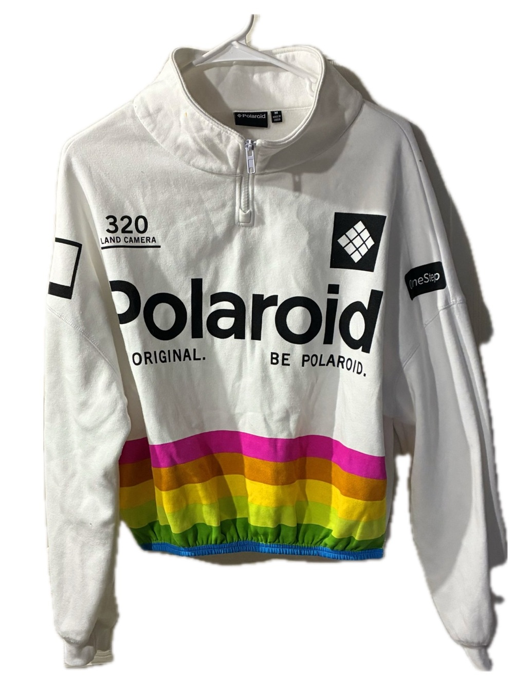 Polaroid White Pullover Jacket with Rainbow Stripes